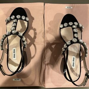 Brand New MiuMiu leather Italian sandals with Swarovski Crystals in 37.5 size.
